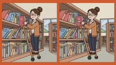 Um quebra-cabeças difícil: encontre 3 diferenças na imagem do bibliotecário em 43 s